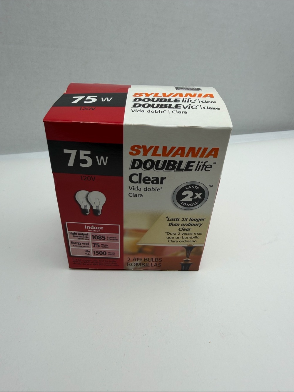 NEW Sylvania Double Clear 75W 120V Light Bulbs 1 Box 2 Bulbs